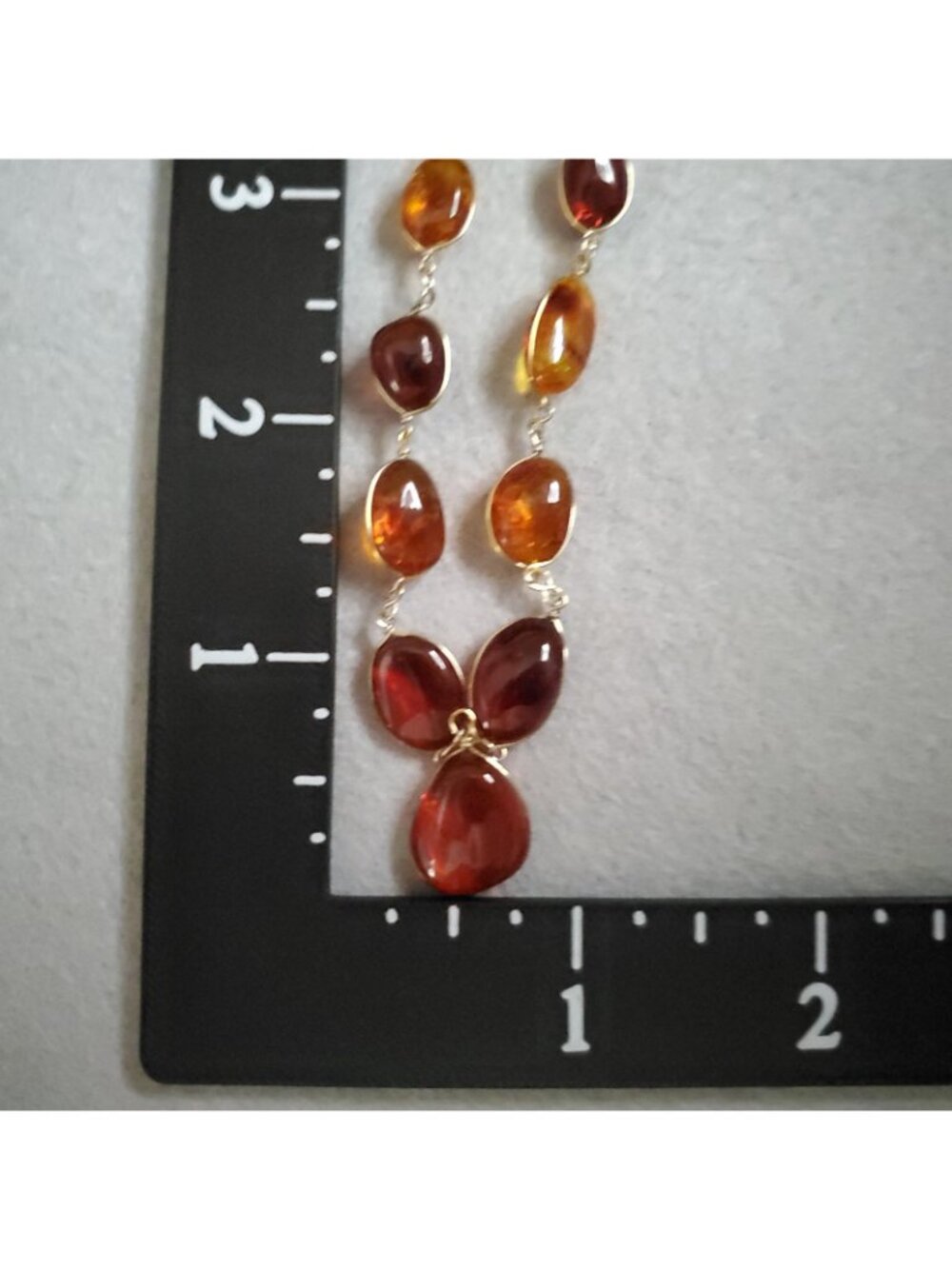 Amber Necklace Gold Tone Wire Wrapped Station 20" - Picture 4 of 5